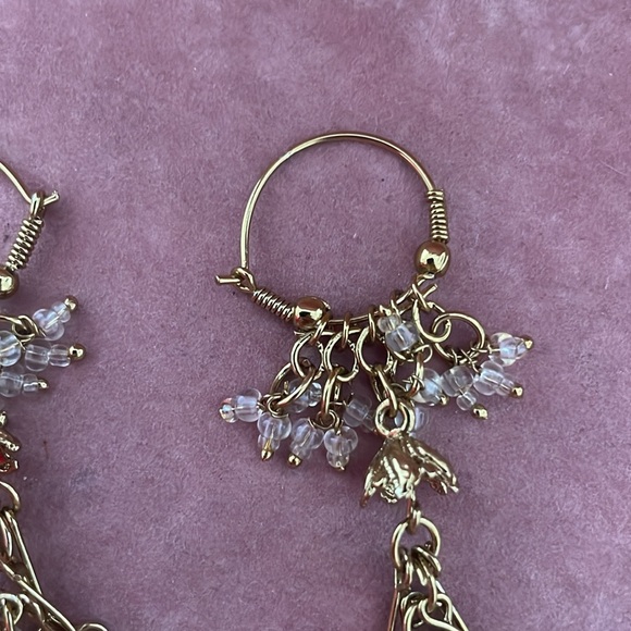 Dangle Earrings - Boho Vintage Gold Toned w/Clear Beads - 3" - Picture 13 of 15